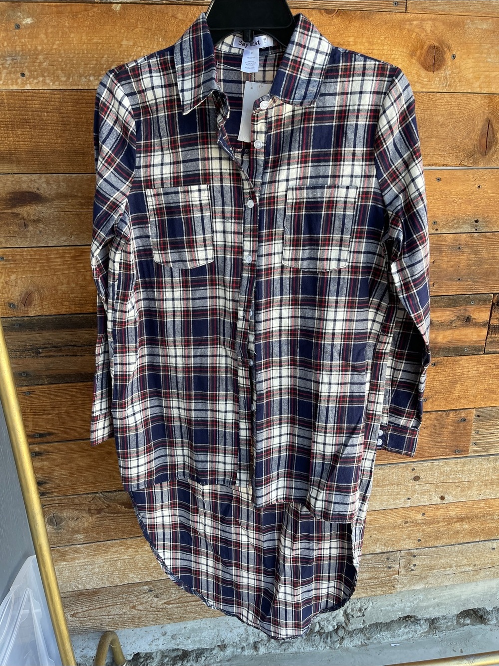 Say What? Navy, Cream & Red Plaid Button-Up Shirt
